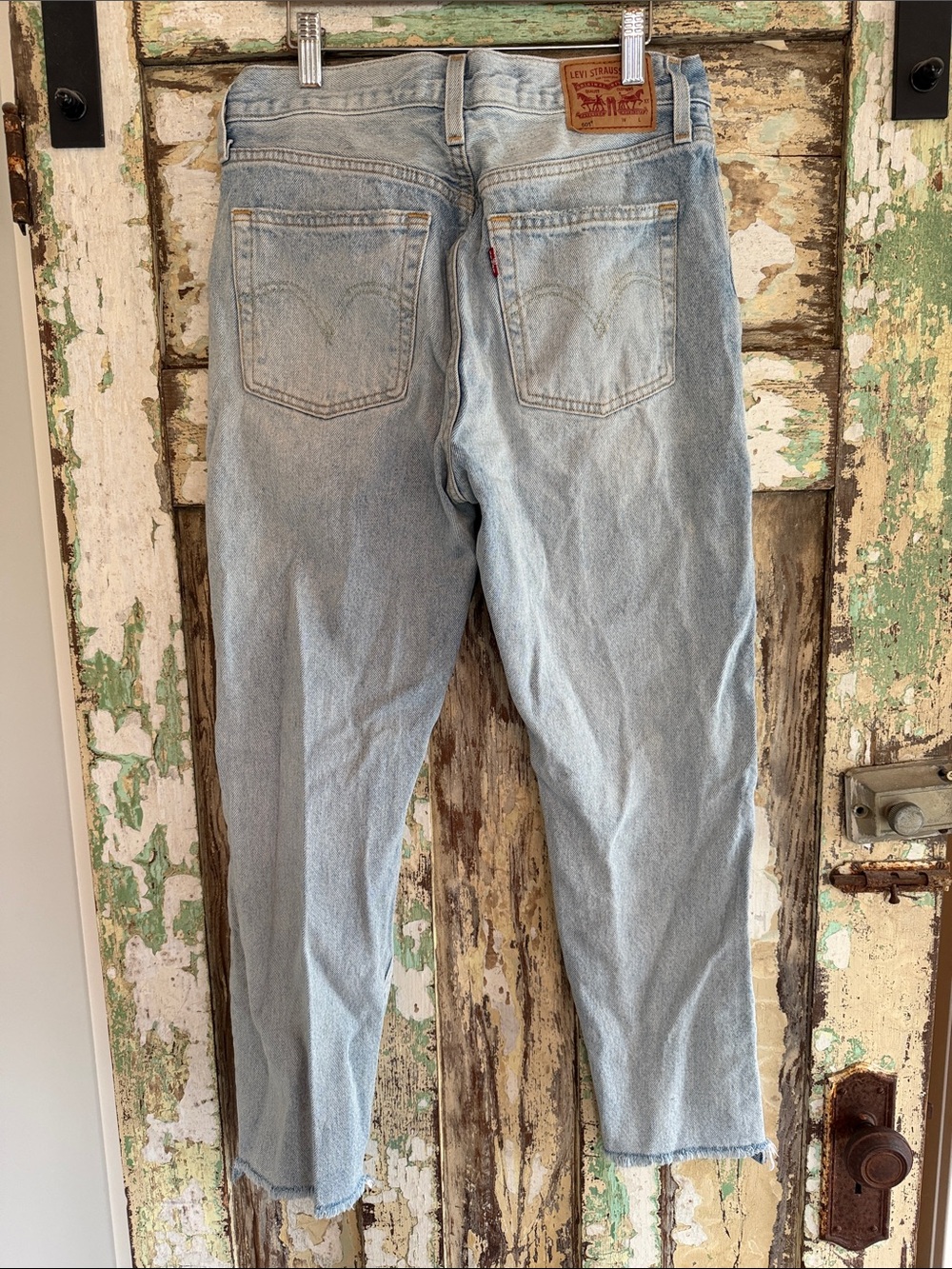 Levi's 501 Light Wash Distressed High-Rise Straight Jeans